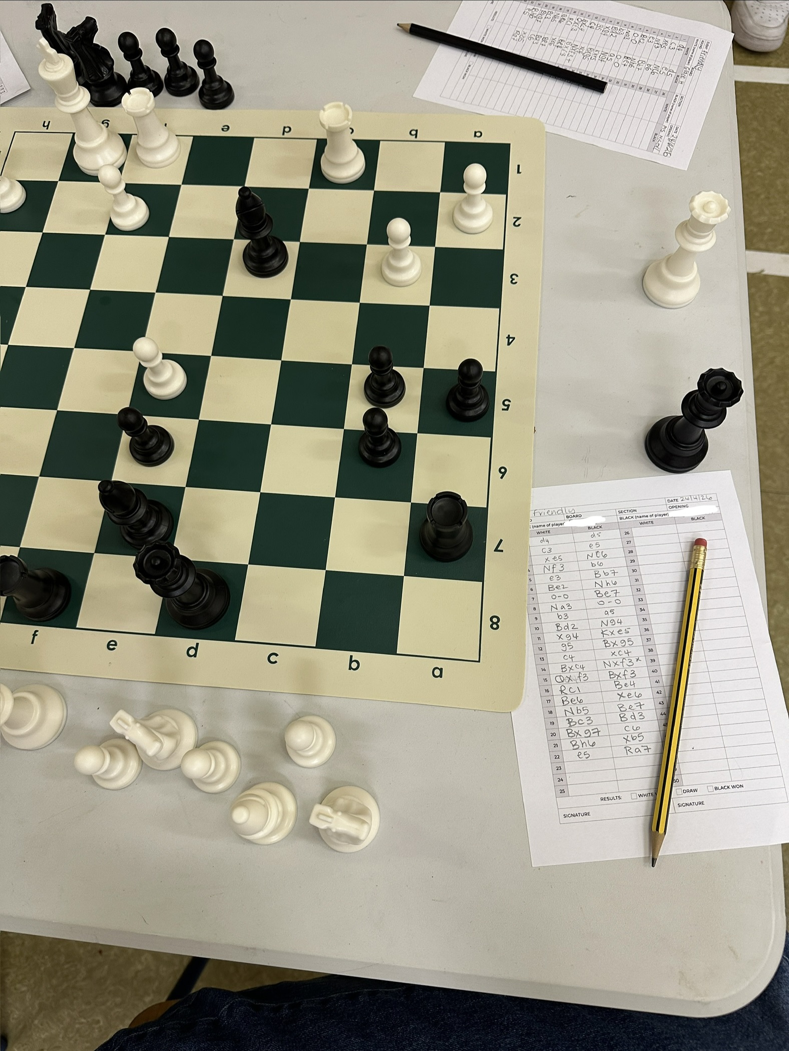 Chess board and score sheet