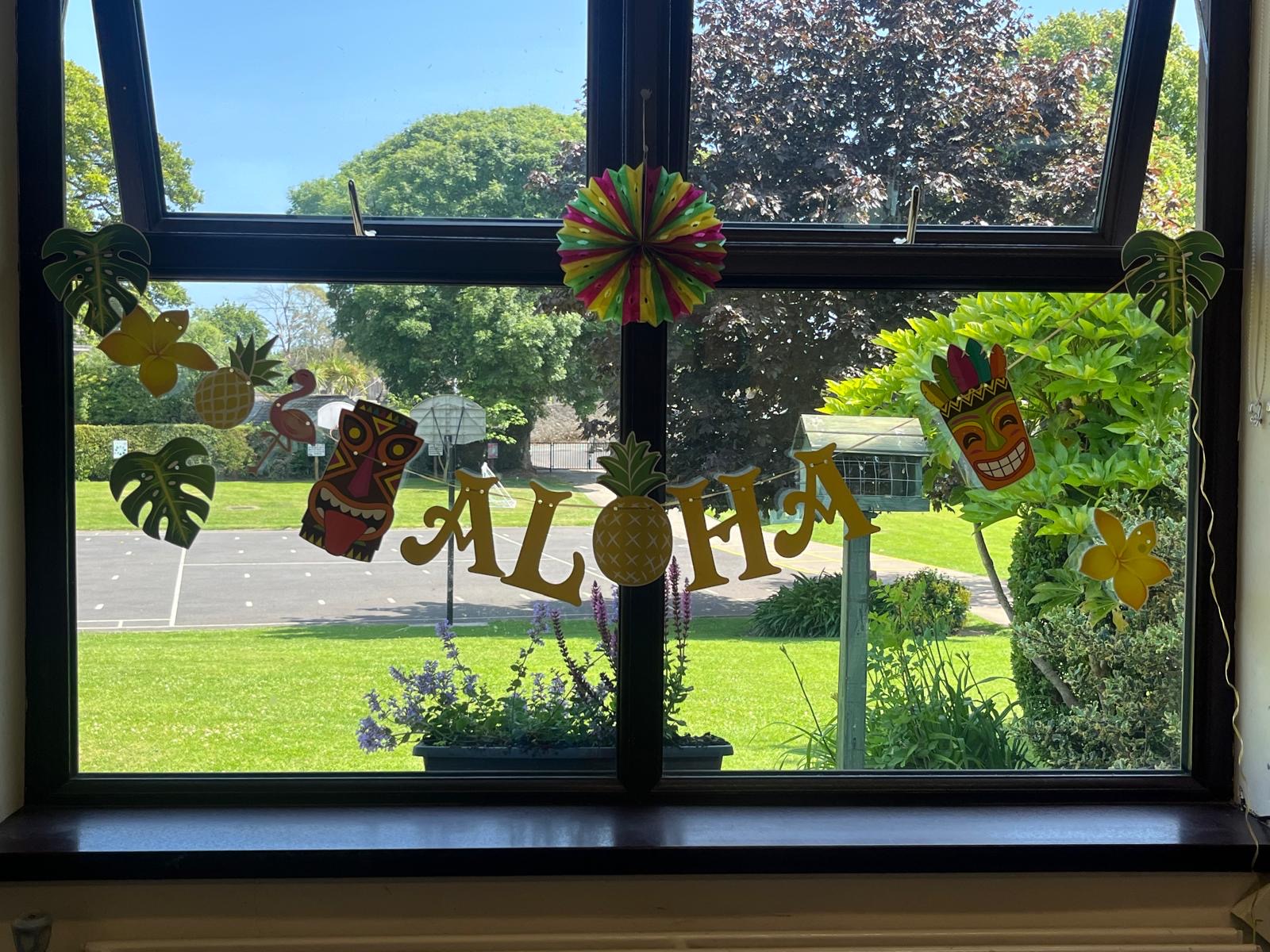 Aloha sign on window